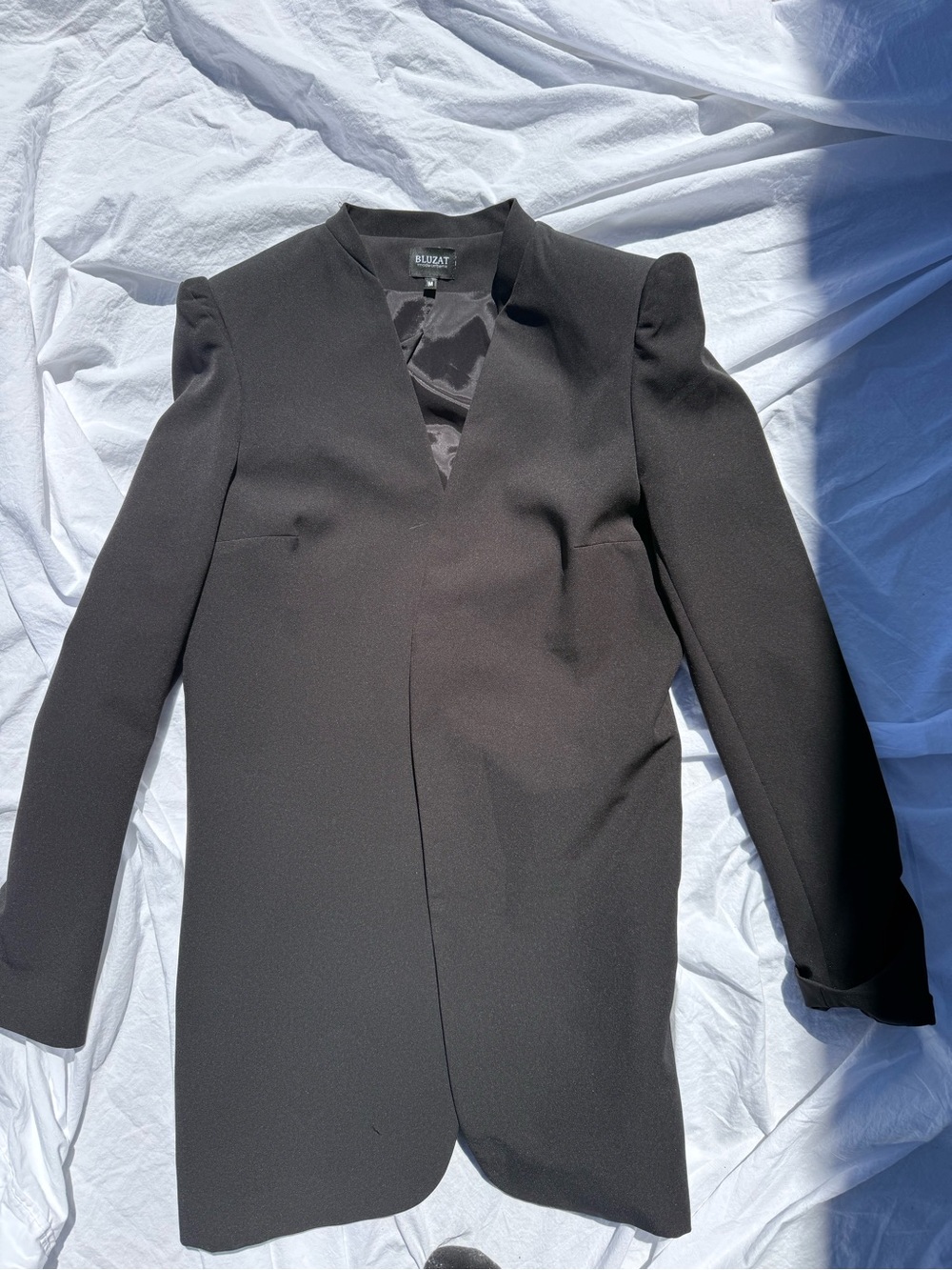BLUZAT Black Puff Shoulder Long Blazer High Waist Trouser Suit M